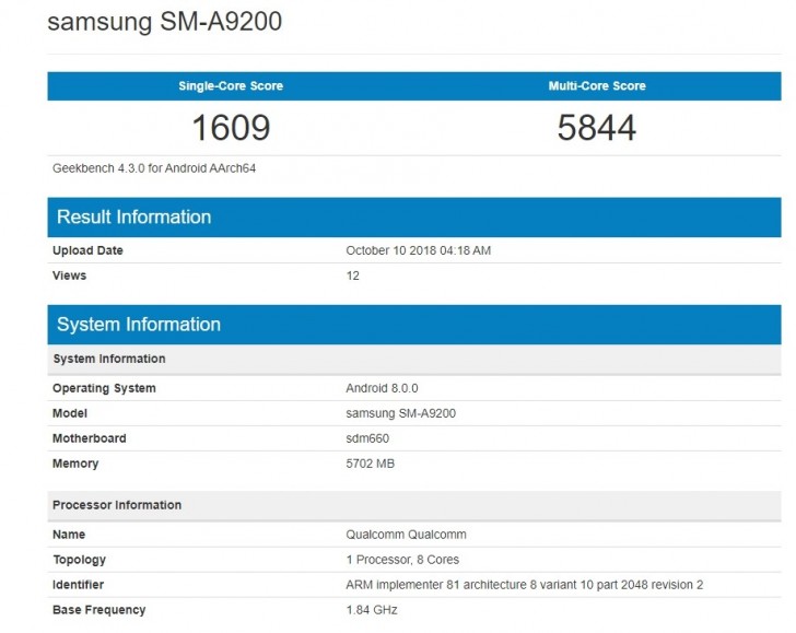 Samsung’un ilk 4 arka kameralı cihazı Galaxy A9 (2018) Geekbench’te görüntülendi