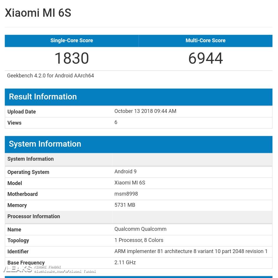 Xiaomi Mi 6S Geekbench’de görüntülendi