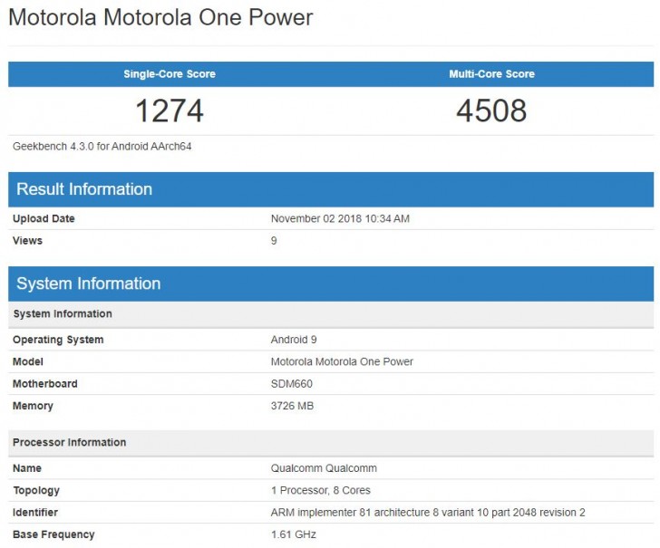 Motorola One Power Geekbench’de Android 9 Pie ile görüntülendi
