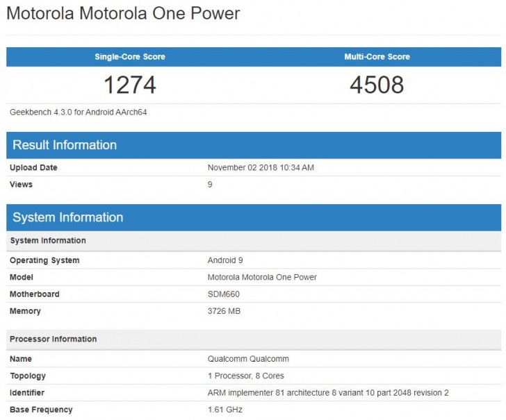 Motorola One Power Geekbench’de Android 9 Pie ile görüntülendi