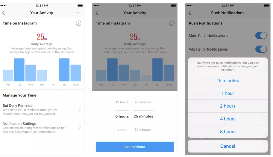 Instagram üzerinde geçirdiğiniz süre gözükecek