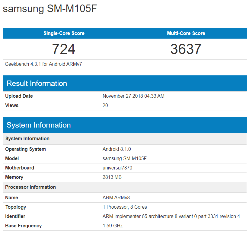 Samsung Galaxy M10, Geekbench üzerinde görüldü