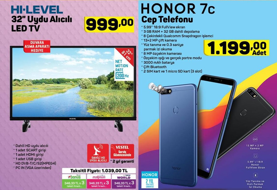 Haftaya A101 marketlerde çok uygun fiyata Honor 7c ve depolama ürünleri var