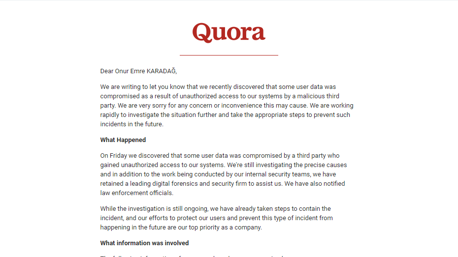 Quora 100 milyon kullanıcının bilgilerini sızdırdı