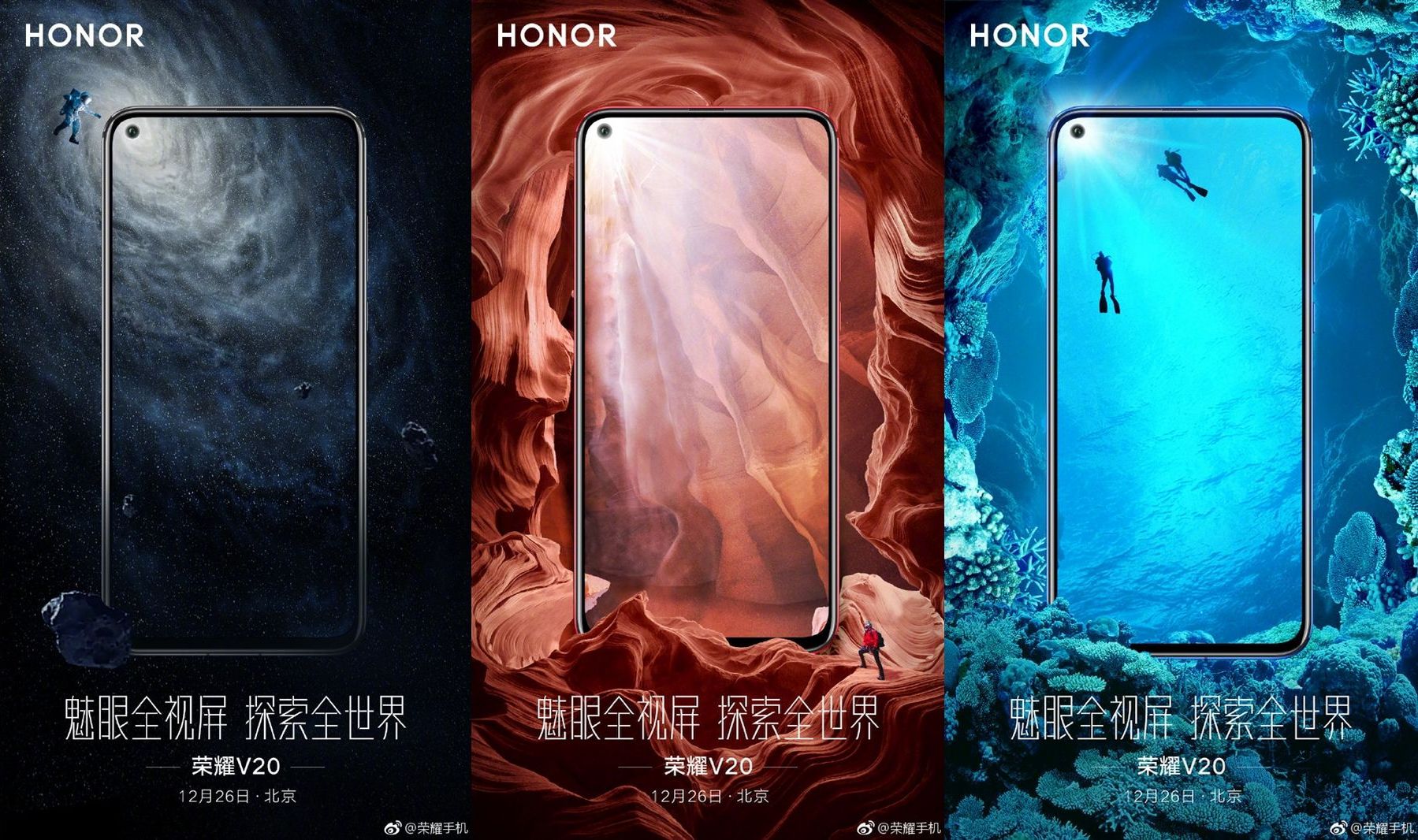 Honor View 20'in resmi posterleri telefonun ön tasarımını ortaya çıkardı