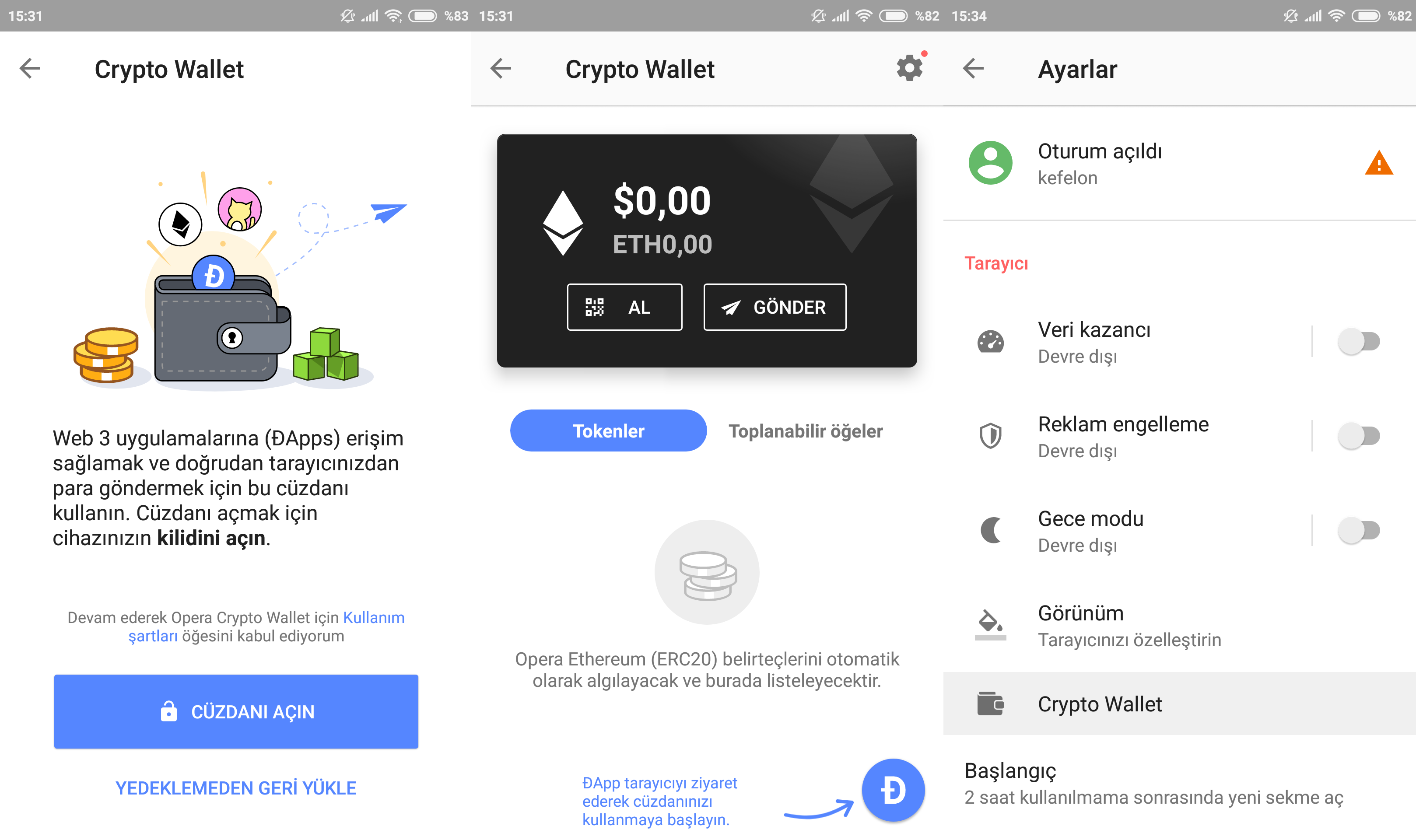 Opera Android'e kripto para cüzdanı eklendi