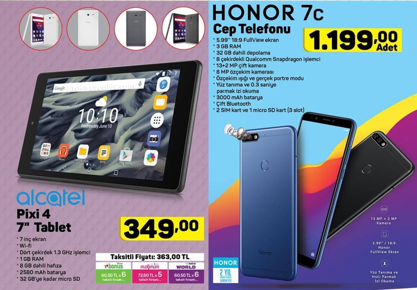 Haftaya A101 marketlerde Honor 7c, BİM marketlerde LG K9 var