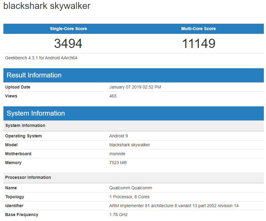 Xiaomi Black Shark Skywalker, Snapdragon 855