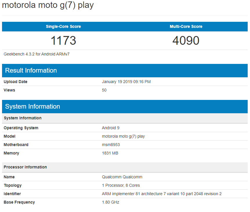 Moto G7 Play, Snapdragon 625 işlemci ile görüldü