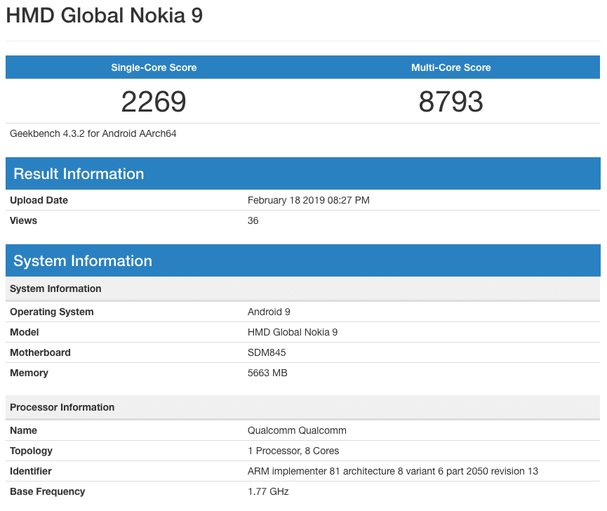 Beş arka kameralı Nokia 9 PureView bu kez Geekbench'te ortaya çıktı