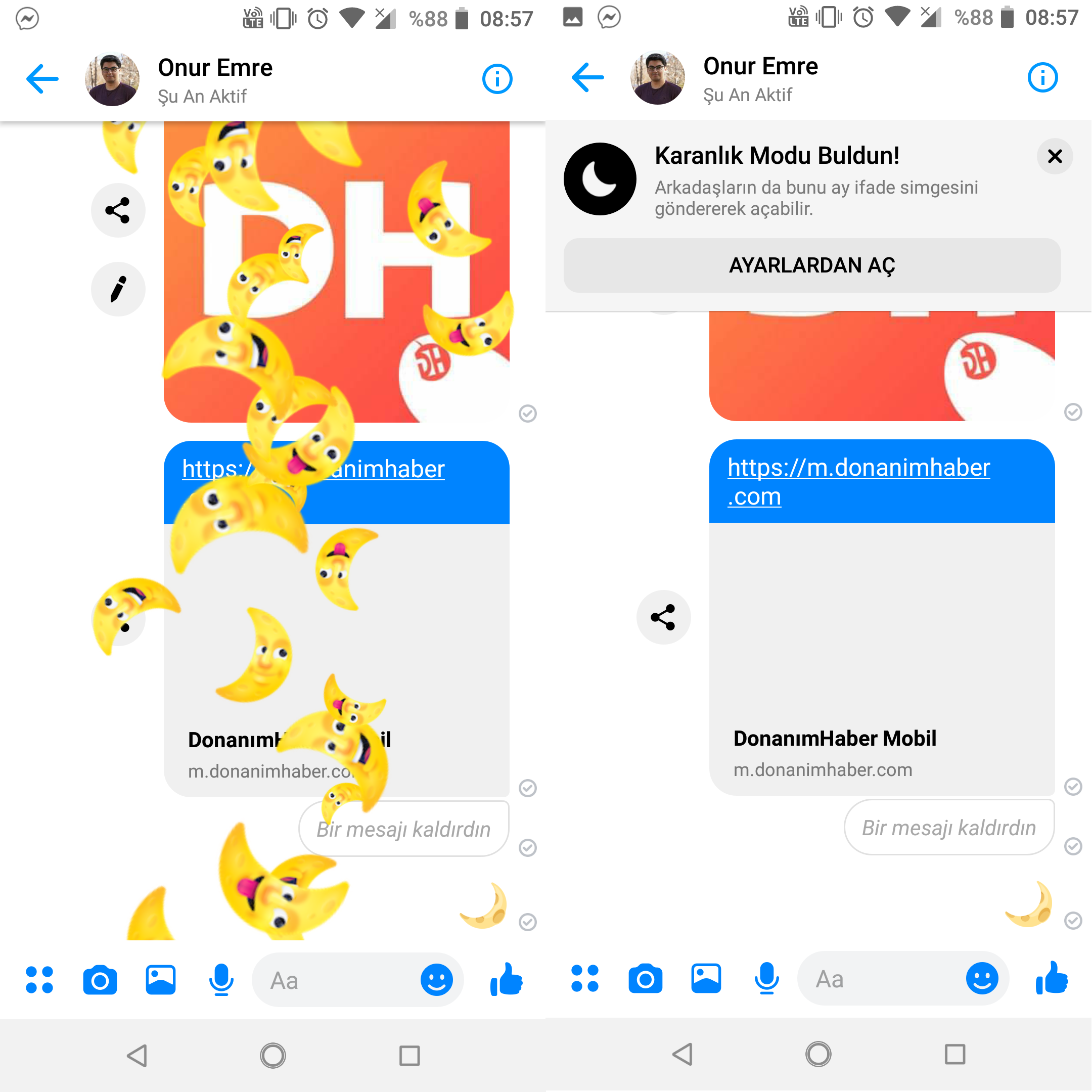 Messenger karanlık modu emoji ile açılıyor