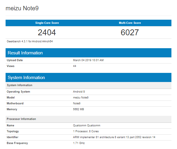 Meizu Note 9’un fiyatı ve Geekbench testi