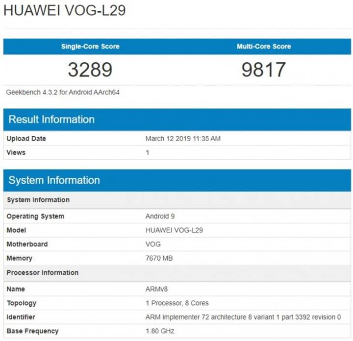 Huawei P30 Pro’nun Geekbench ve AnTuTu testi görüldü, bazı özellikleri belli oldu