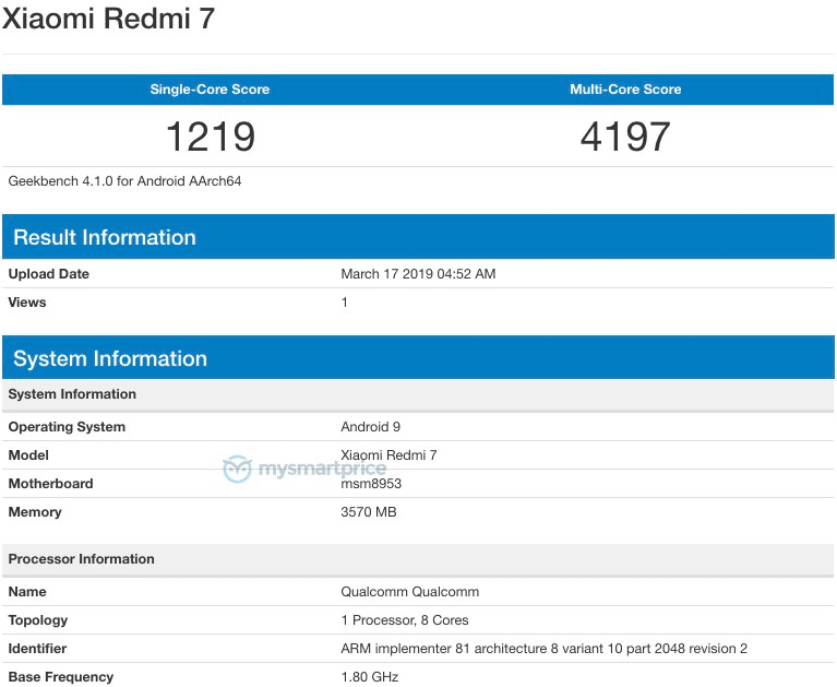 Redmi 7 Geekbench'te görüntülendi