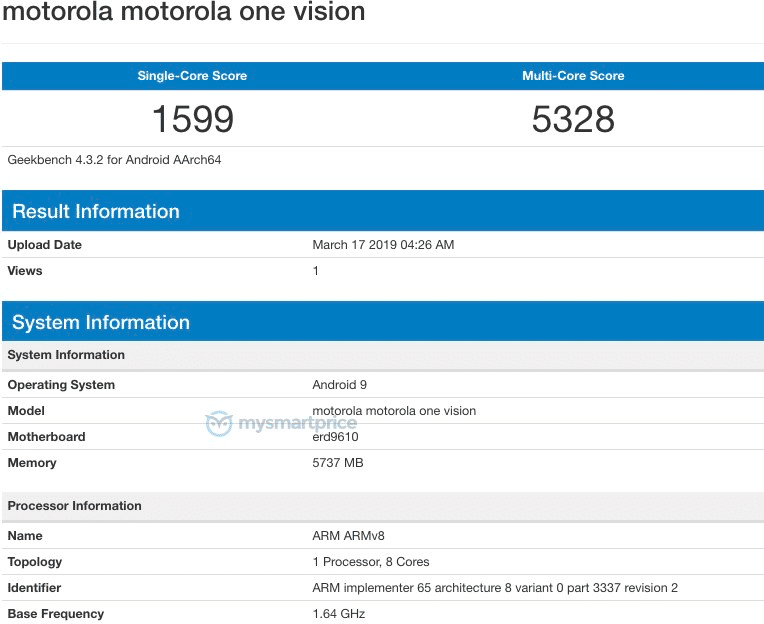 Exynos 9610 ve 6 GB RAM'li Motorola One Vision ortaya çıktı