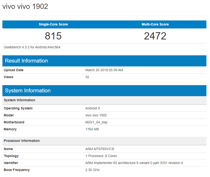 Giriş seviyesi Vivo 1901 ve 1902 Geekbench'te göründü