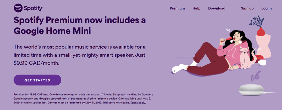 Spotify Premium aboneleri Kanada’da bedava Google Home Mini akıllı hoparlör sahibi oluyor