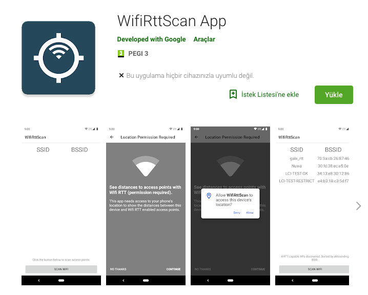 Google kapalı alan navigasyonu için 'WifiRttScan' uygulamasını yayınladı