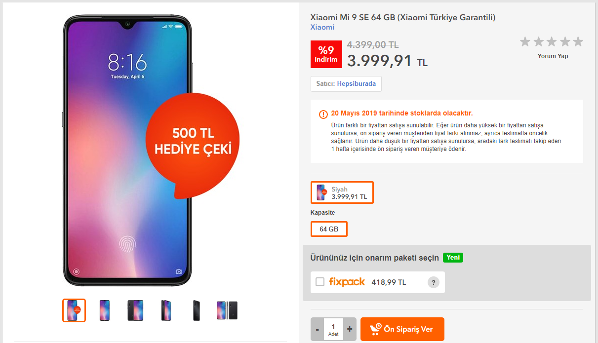 Mi 9 SE Türkiye fiyatı