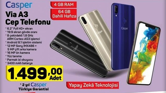 Haftaya A101 marketlerde çok uygun fiyata Casper VIA A3 var