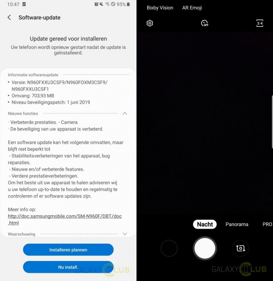 Samsung  Galaxy Note 9'un kamerasına gece modu geldi