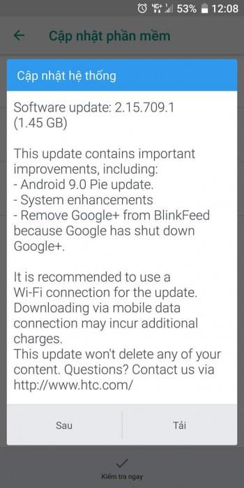 HTC U11+ Android 9 Pie güncellemesi