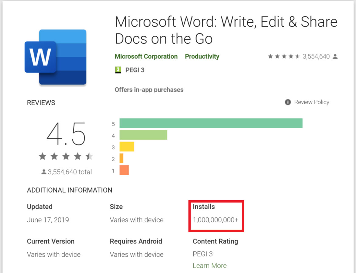 Microsoft Word, Android platformunda 1 milyar indirme sayısına ulaştı