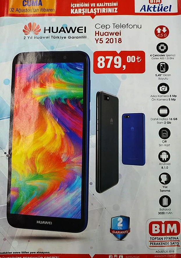 Haftaya A101 marketlerde uygun fiyata Galaxy A7 ve BİM marketlerde Huawei Y5 2018 var