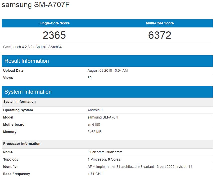 Samsung'un yeni telefonu Galaxy A70s, Geekbench'te göründü