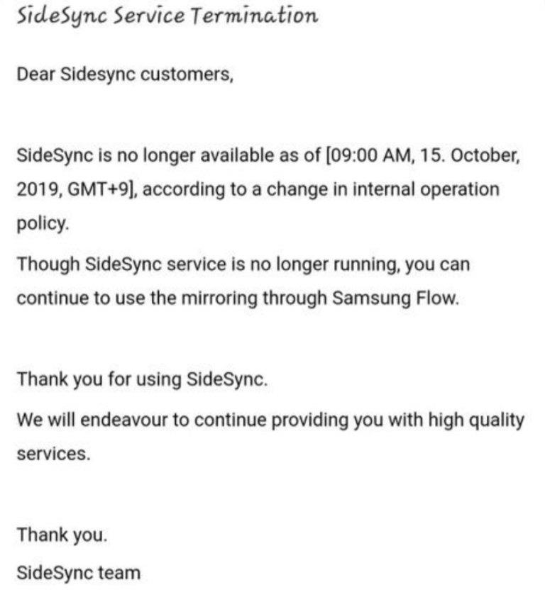 Samsung, SideSync uygulamasını sonlandırıyor