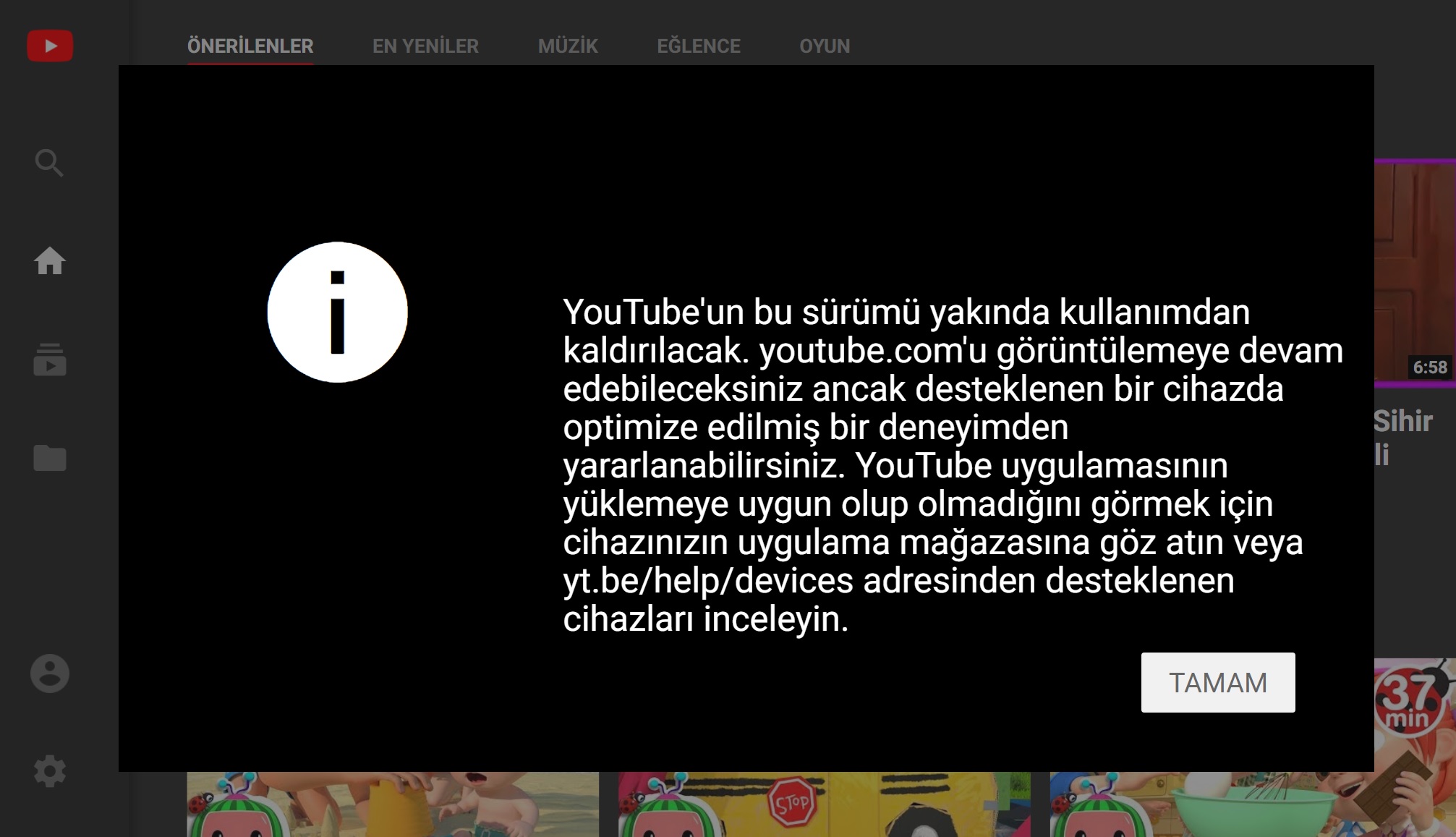 YouTube televizyon ara yüzü kapanıyor