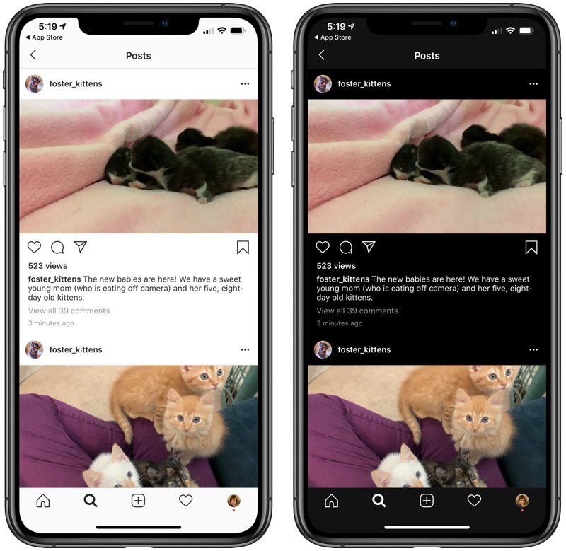 iOS 13 için Instagram artık karanlık moda sahip oldu