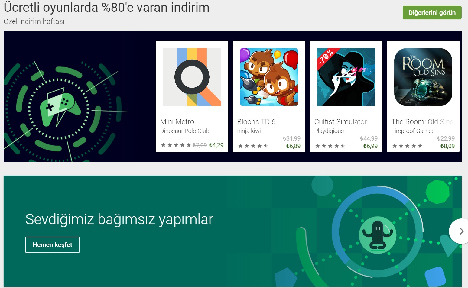 Google Play mağazasında Kara Cuma indirimleri