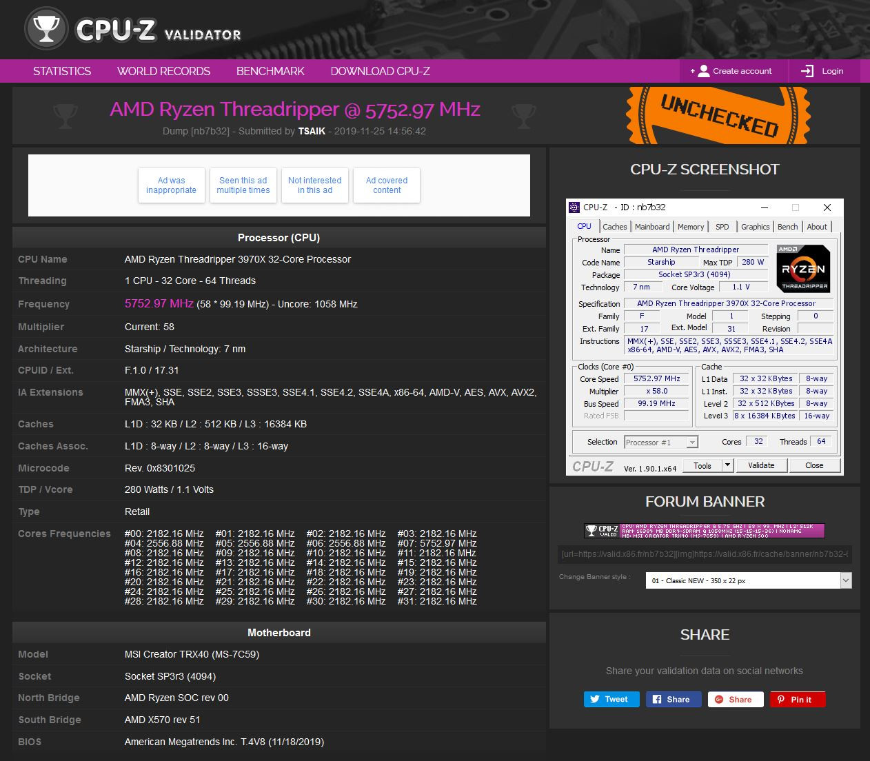AMD Ryzen Threadripper 3970X tüm çekirdekleriyle 5.75 GHz’e hız aşırtıldı