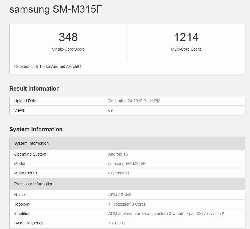 Samsung Galaxy M31, Geekbench testinde ortaya çıktı: 6 GB RAM, Exynos 9611 işlemci