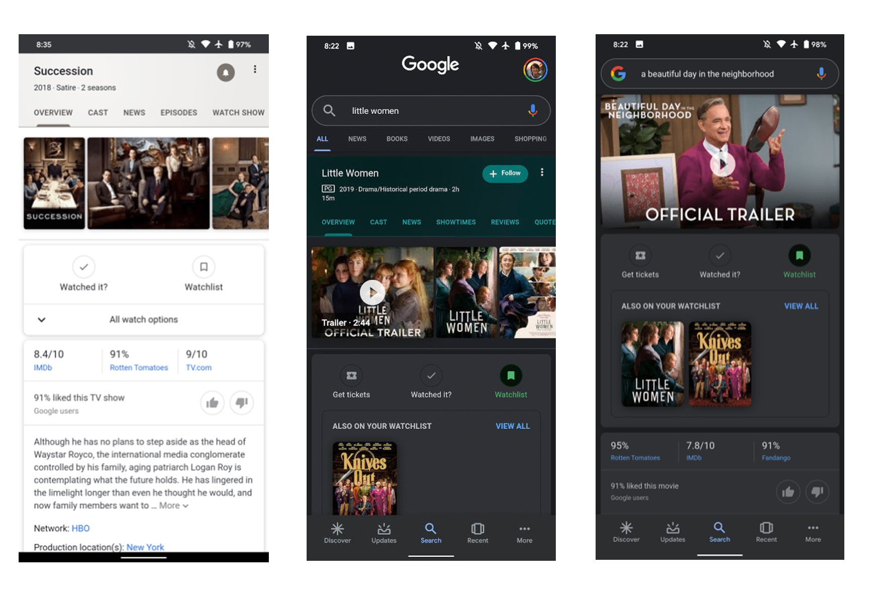 Google Arama'ya film ve dizileri daha rahat takip etmenizi sağlayacak yeni özellikler getiriliyor