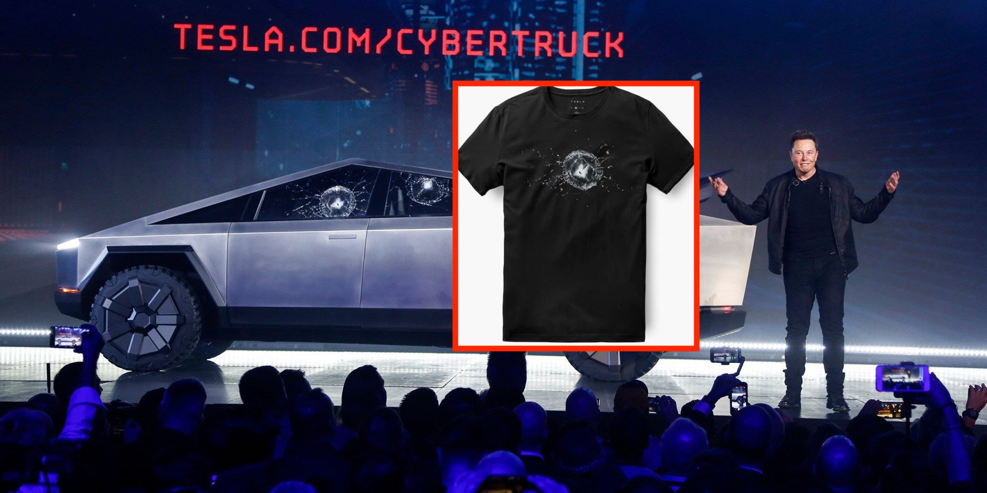 Tesla Cybertruck'ın 'kırılan camı' tişörte dönüştü