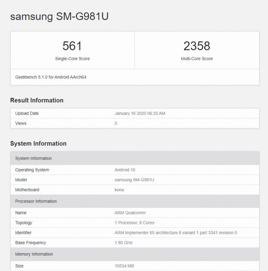 Samsung Galaxy S20 5G, Geekbench testinde ortaya çıktı: 12GB RAM, Snapdragon 865