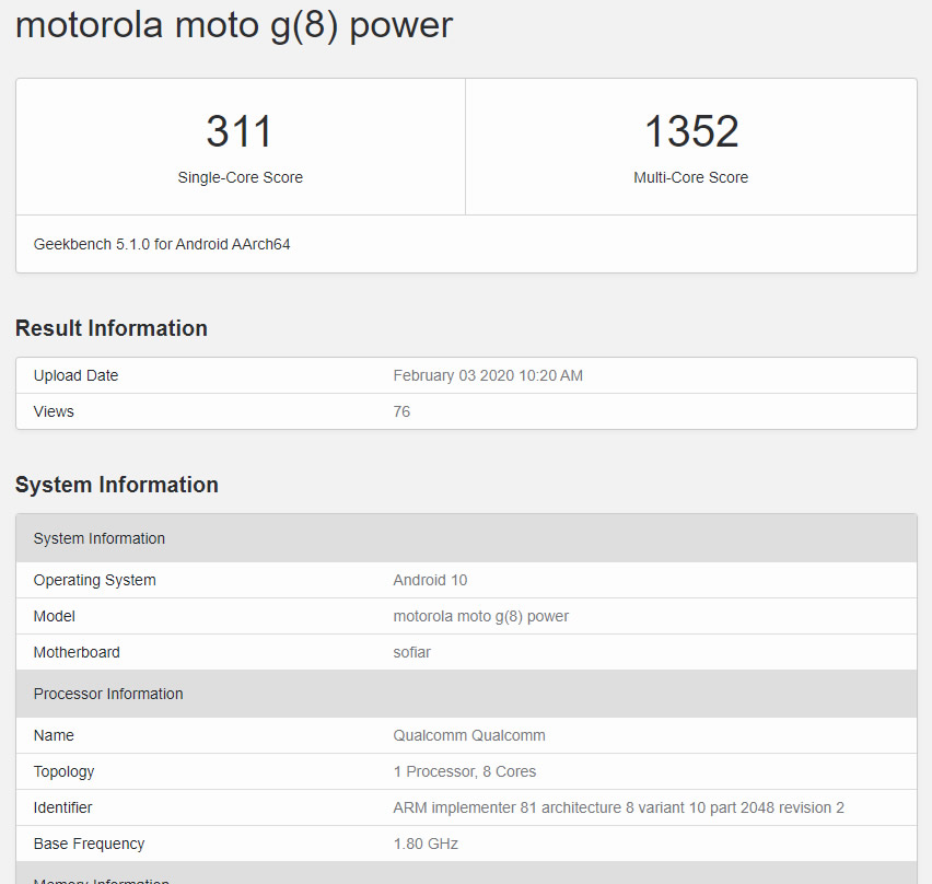 Motorola Moto G8 Power, Geekbench testinde ortaya çıktı