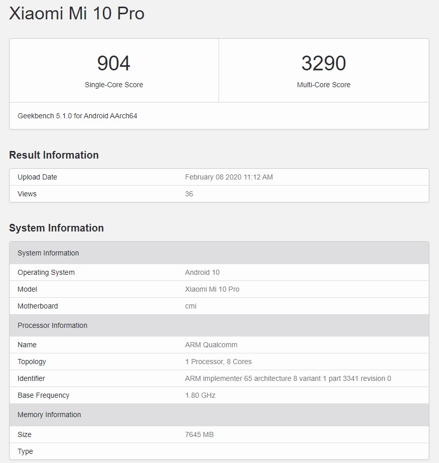 Xiaomi Mİ 10 Pro'nun performansını gösteren Geekbench skoru ortaya çıktı