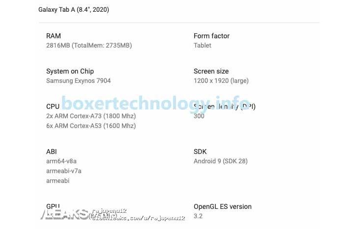 Samsung'un 8.4 inçlik yeni tabletinin teknik özellikleri ortaya çıktı