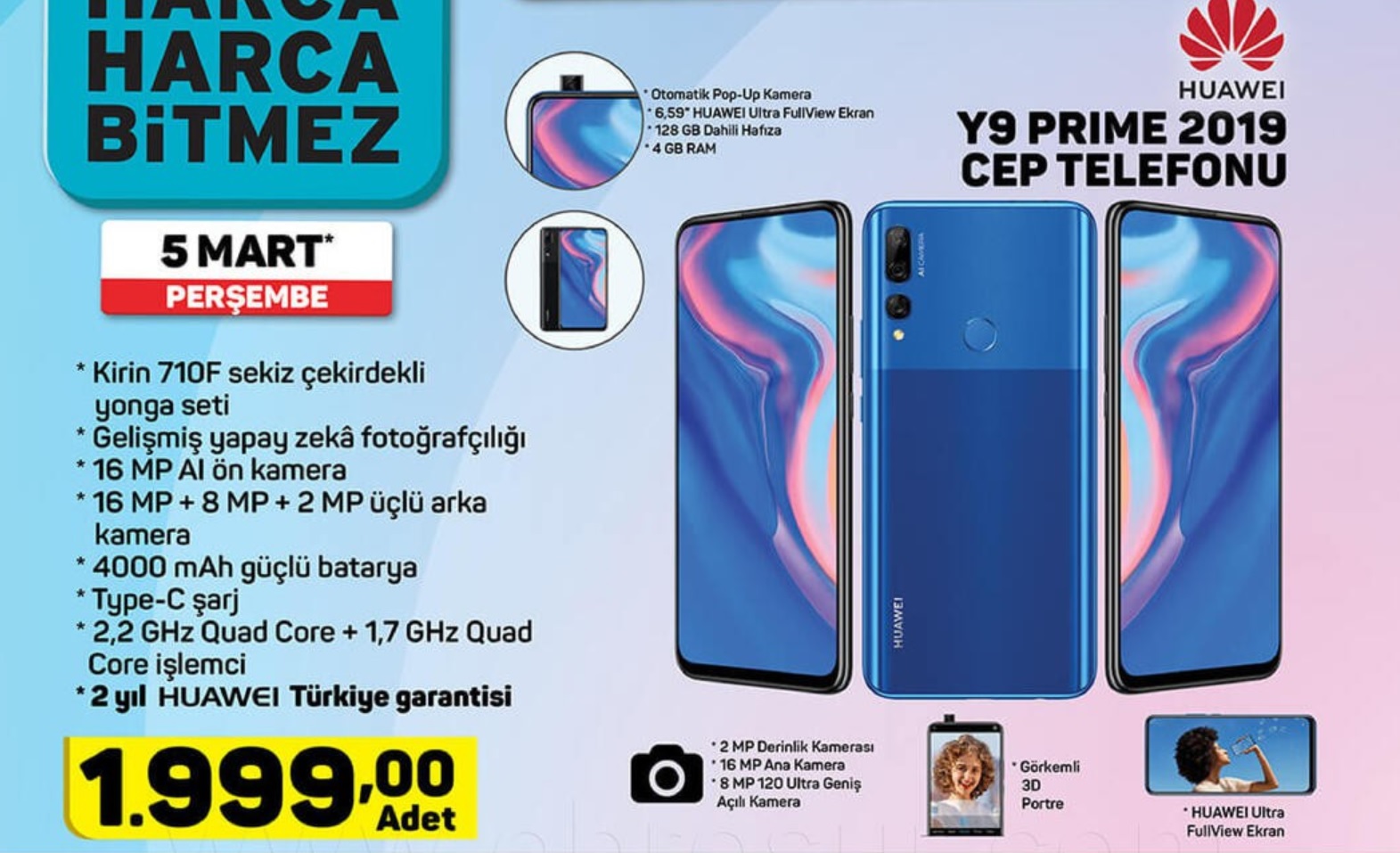 Haftaya A101 marketlerde Huawei Y9 Prime 2019, BİM marketlerde Xiaomi Earbuds var