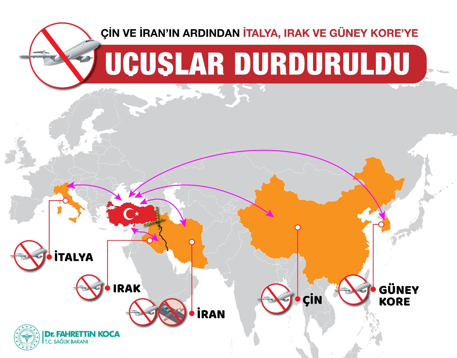 Koronavirüs nedeniyle 3 ülkeye daha uçuşlar durduruldu