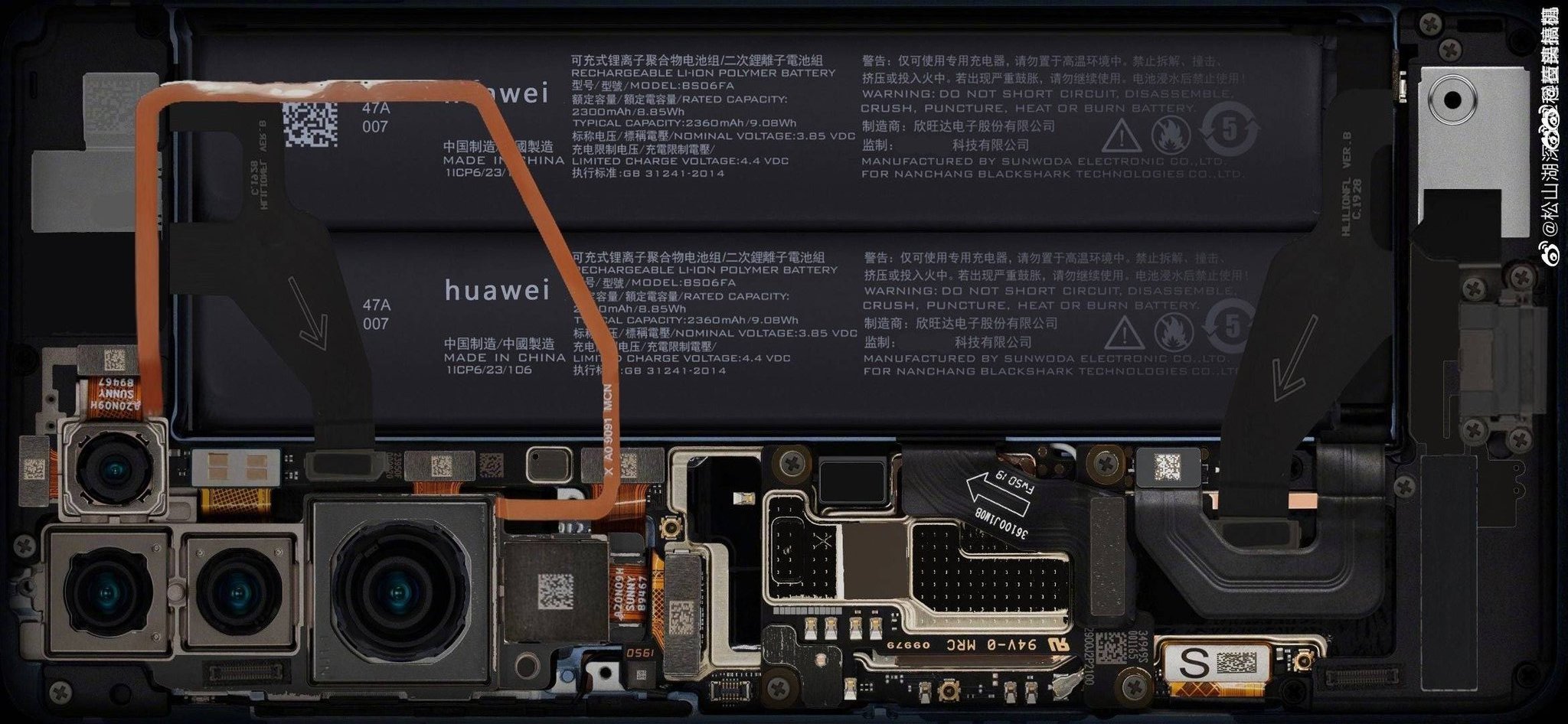 Huawei P40'ın iç bileşenlerini gösteren yüksek kaliteli bir fotoğraf yayınlandı