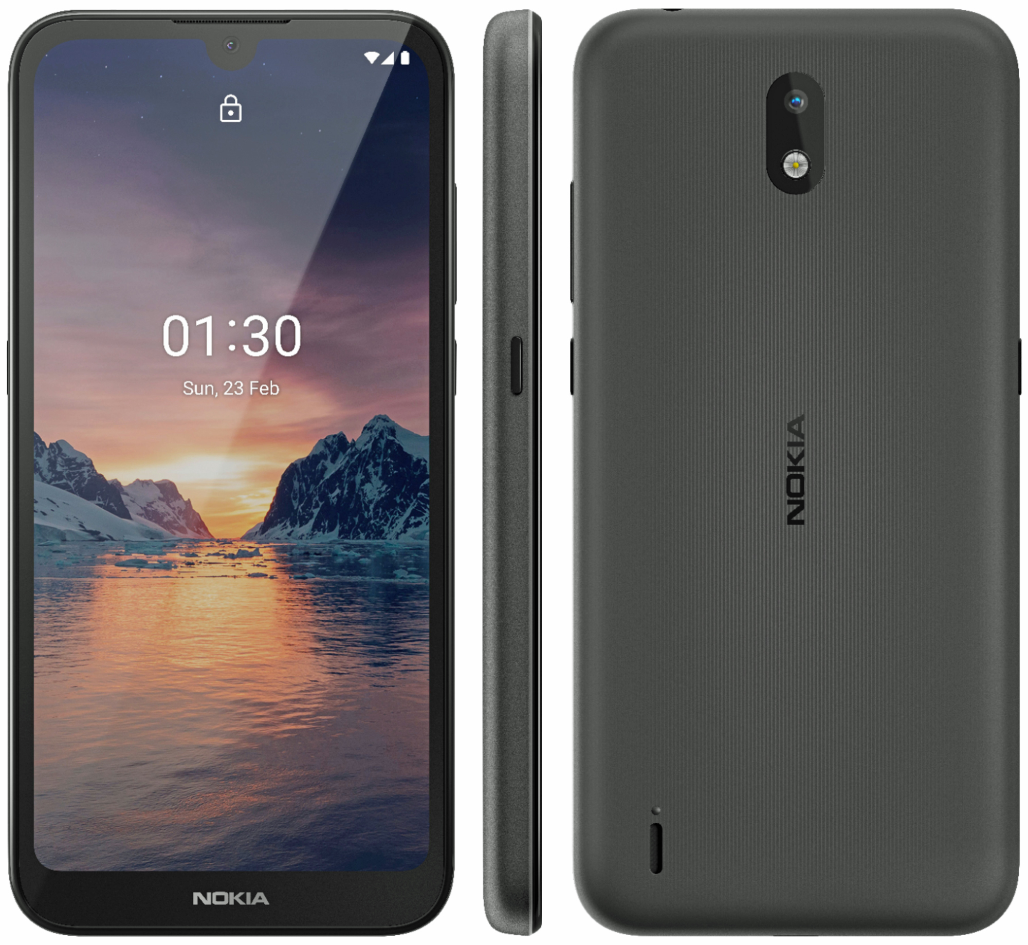 Nokia 1.3'ün sızan görseli, çentikli ekran ve tek arka kamerayı gösteriyor