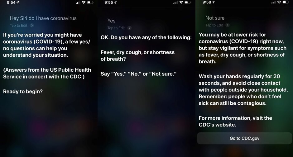 Siri artık koronavirüs tanısı konulmasına yardımcı olabiliyor
