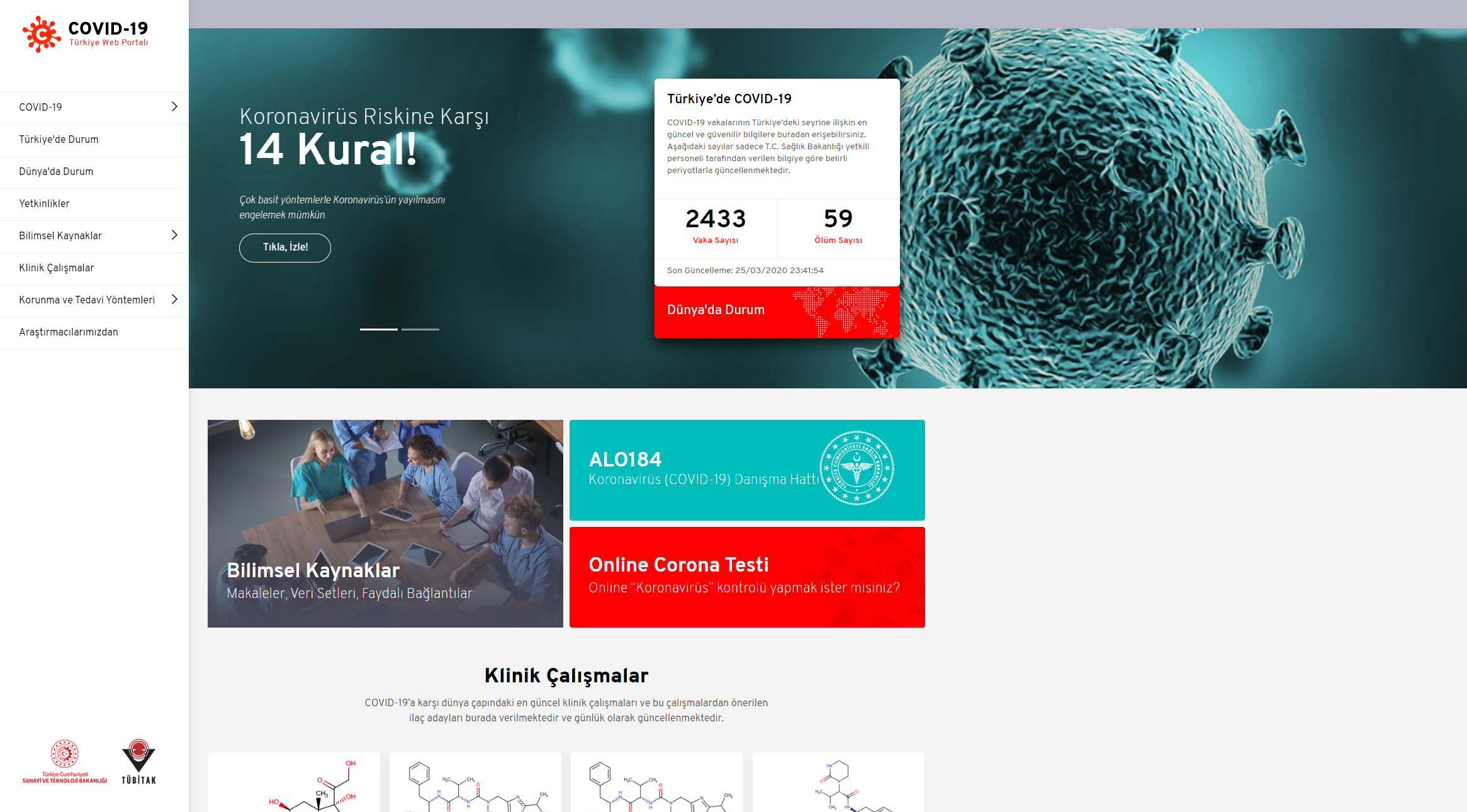 TÜBİTAK'ın Covid-19 Web Portalı açıldı 