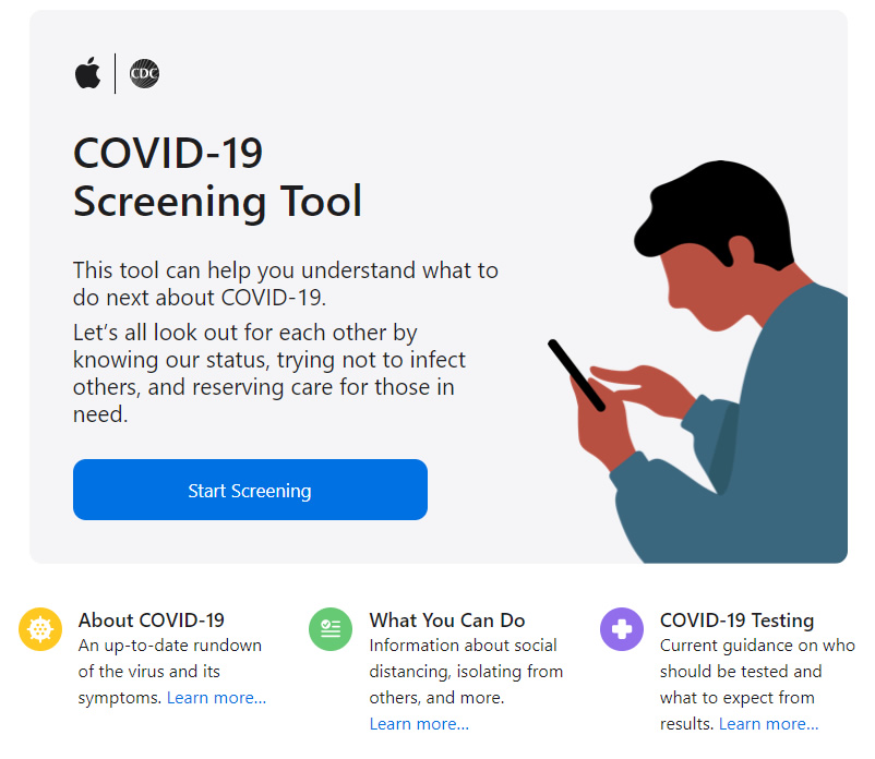 Apple, Koronavirüs semptomlarını belirlemeye yardımcı olacak web sitesini hizmete soktu