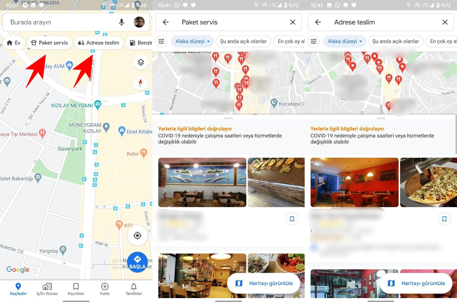 Google Haritalar artık teslimat yapan restoranları öne çıkarıyor