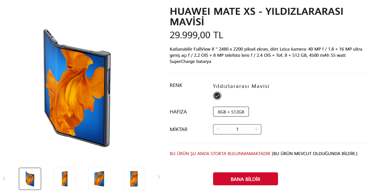 30 bin liraya satılan Huawei Mate Xs kısa sürede tükendi